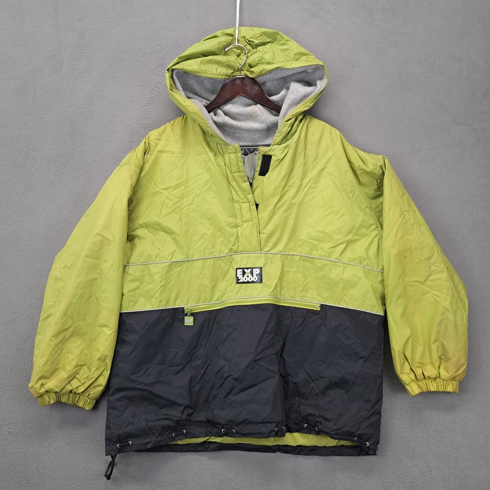VTG EXP 2000 Sport Anorak Jacket Pullover Hoodie Green Black Mens Size L Y2K